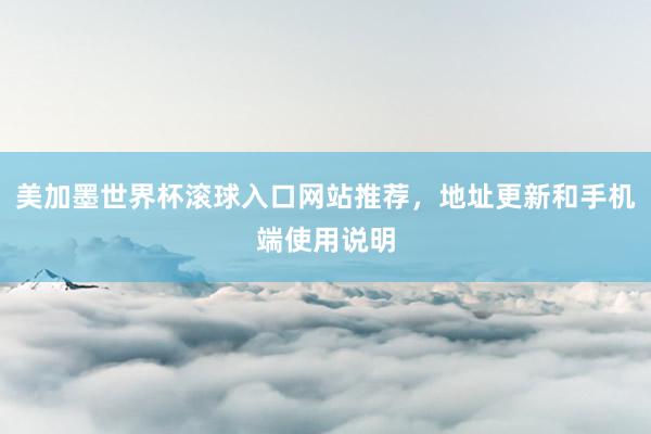 美加墨世界杯滚球入口网站推荐，地址更新和手机端使用说明